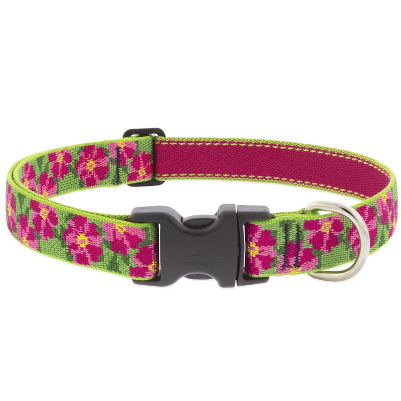 Lupine Dog Collar 1" Wide Petunias Adjusts from 12" to 20"