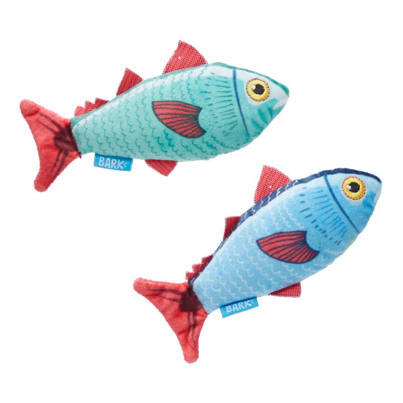 Barkbox Mike & Mike the Trout Twins Dog Toy | 2-Part Plush Trout Set with Whip-N-Flip Fins & 2 Squeakers | for Extra Small to Small Dogs 706573 (3-Pack)