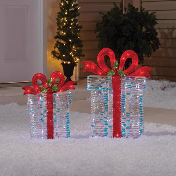 Celebrations Blue LED Cool White Giftboxes 18 in. and 24 in. Yard Decor 53688-71