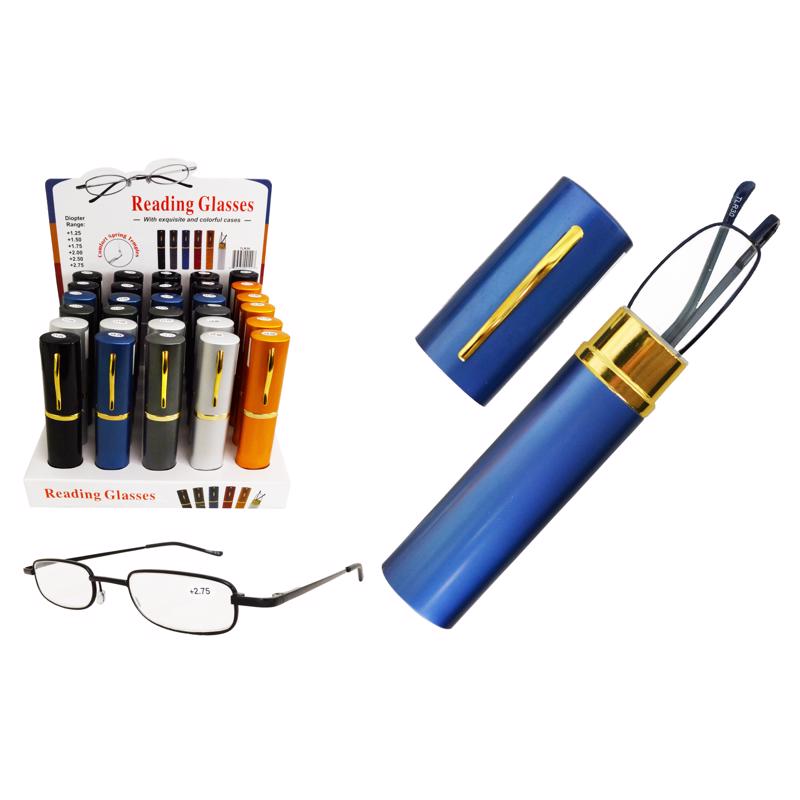Diamond Visions Modern Rectangular Thinline Tube Reading Glasses Metal Assorted Colors, Plain, One Size
