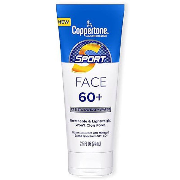 Coppertone Sport Face Sunscreen Lotion SPF 60+, Water Resistant Sunscreen, Broad Spectrum SPF 60+ Sunscreen, 2.5 Fl Oz Tube 38267