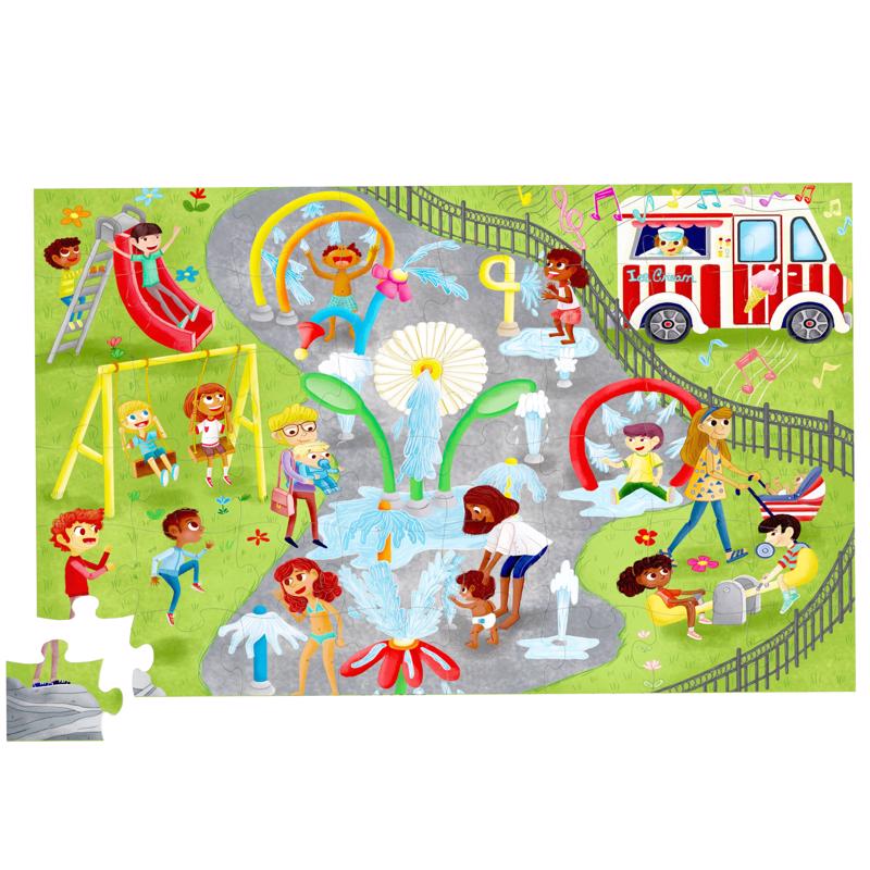 Upbounders Little Likes Kids - Splash Park Jumbo Puzzle, 48 Pieces, Beginner Jigsaw Floor Puzzle with Multicultural Family Children Preschoolers at Play, Age 4-8