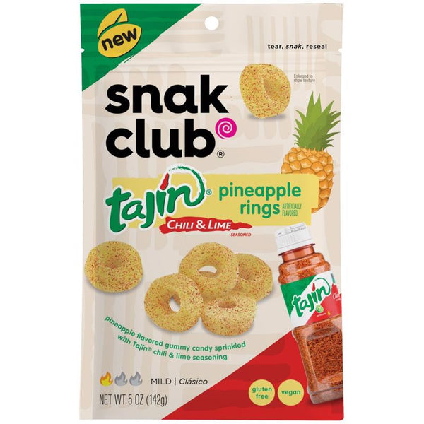 Snak Club Tajin Pineapple Rings Gummy Candy, Fruit Candy Gummies with Chili and Lime Seasoning, Mild, Gluten-Free and Vegan Snacks, 11 oz Resealable Bag 1721919