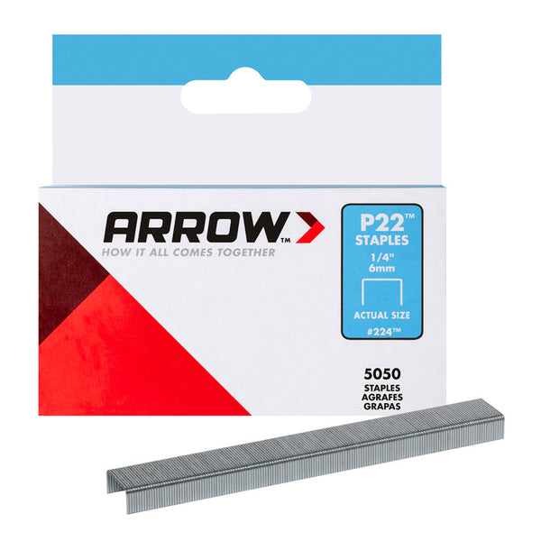 6 Pack Arrow Fastener 224 P22 1/4" Flat Crown Staples for P22 Plier Type Stapler 5050 per Package
