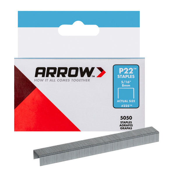 Arrow 225 Heavy Duty P22 Staples for Use with Plier-Type Paper and Bag Staplers in Restaurants, Offices, Classrooms, 5050-Pack, 5/16-Inch Leg Length, 7/16-Inch Crown Width