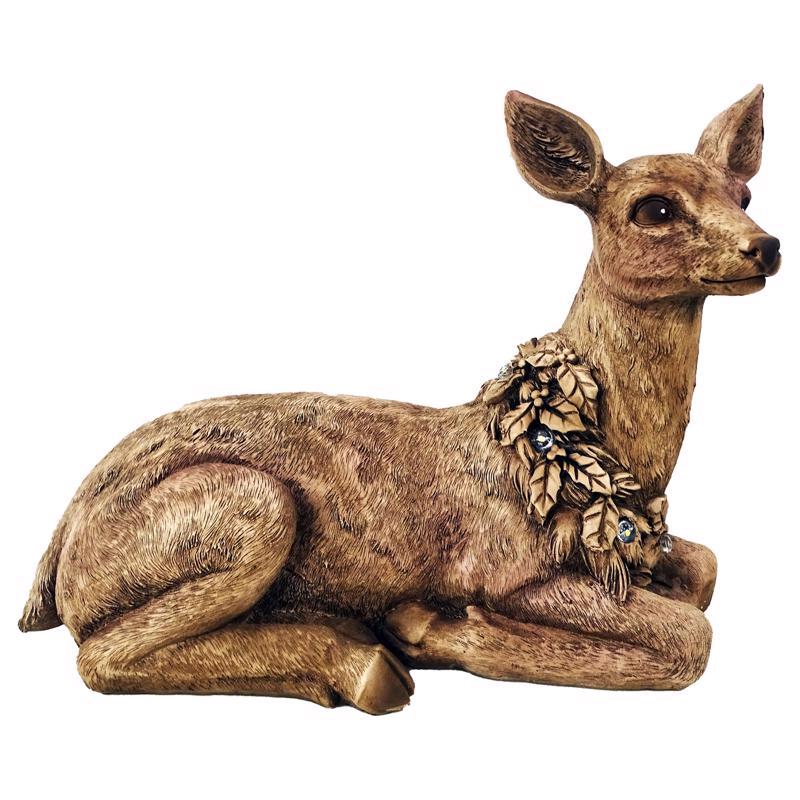 Alpine Corporation 10" Tall Indoor/Outdoor Doe Deer Lighted Holiday Decor with Warm White LED Lights, Christmas Display, Brown
