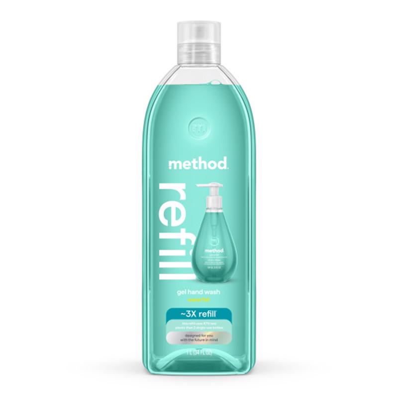 method Gel Hand Wash Refill, Waterfall - Refills Up to 3X, Made without Parabens, Water Lily & Sandalwood Notes, 34 fl oz