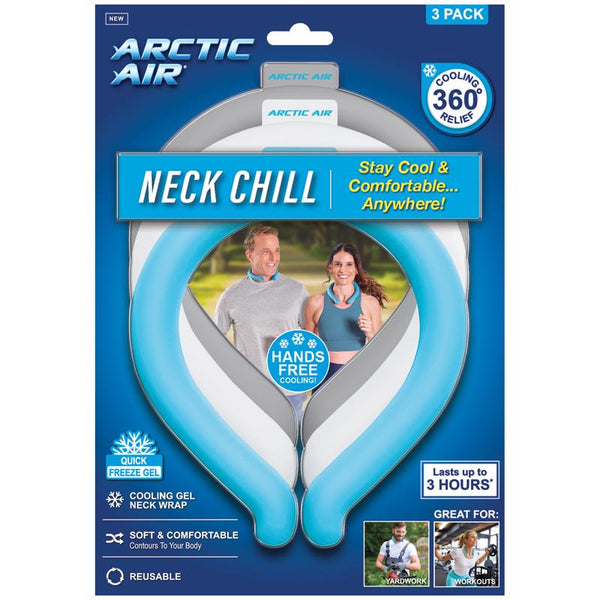 Arctic Air Neck Chill, Neck Cooling Tube, Hands Free Cooling, Quick Freeze Gel, Wearable Body Coolers for Hot Weather, Reusable, Adjustable Fit, 3 Pack AANC3-MC12/4