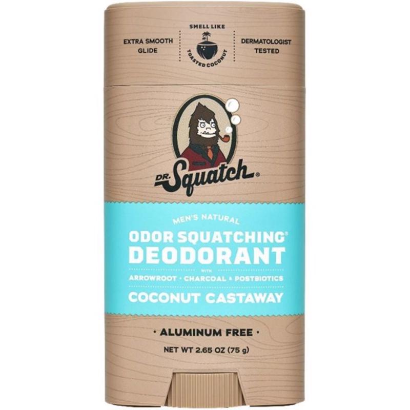 Dr. Squatch Natural Men’s Deodorant – Aluminum Free Natural Deodorant Men with Charcoal & Postbiotics for 72-Hour Odor Protection – Coconut Castaway, 2.65oz Stick