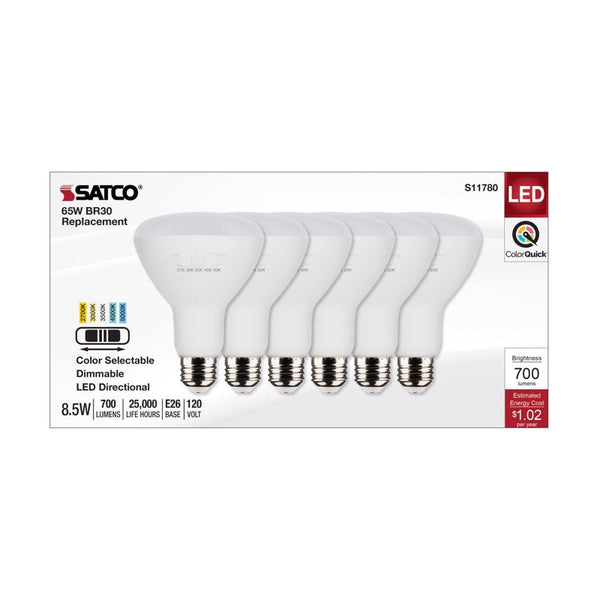 Satco Accessory - 8.5W BR30 CCT Selectable LED Medium Base Replacement Lamp (Pack of 6)-5.06 Inches Length and 3.71 Inches Wid S11780