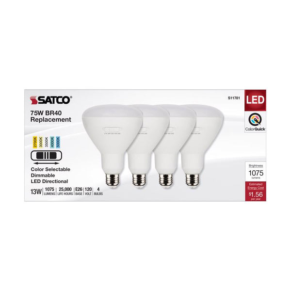 Satco Accessory - 13W BR40 CCT Selectable LED Medium Base Replacement Lamp (Pack of 4)-6.37 Inches Length and 4.74 Inches Wide S11781