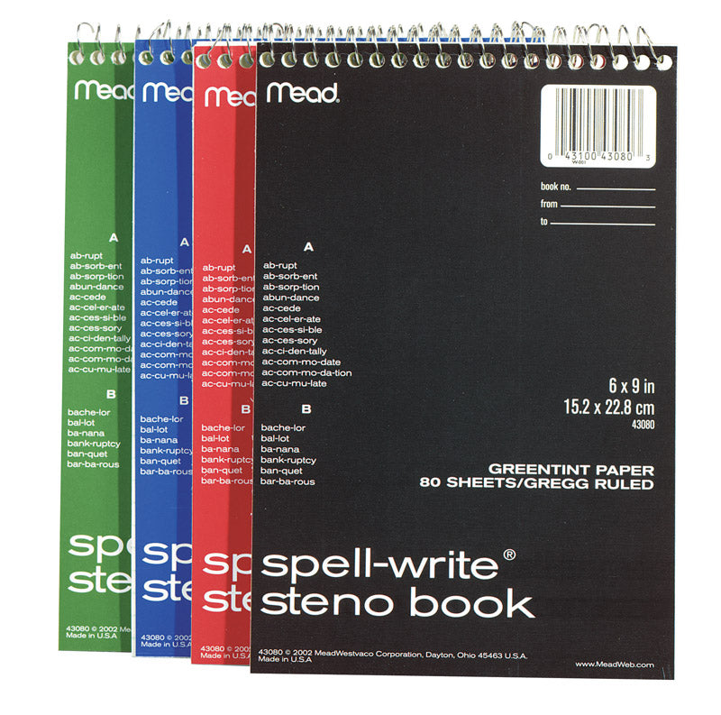 MeadWestvaco 43080 6'' X 9'' Spell-Write Wirebound Steno Book Assorted Colors