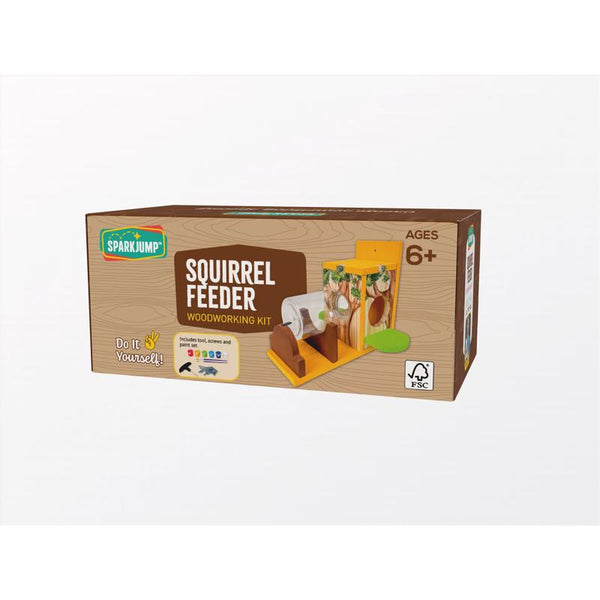 SparkJump Squirrel Feeder Kit - Sustainable FSC Wood, Easy Mounting and Assembly, Kid-Safe Mason Jar, Perfect for Outdoor Squirrel Watching & Feeding SFWK04