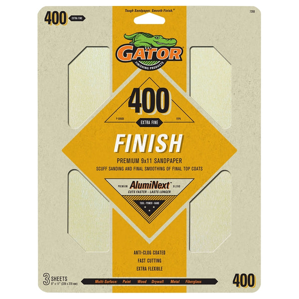 Gator NORTON ABRASIVES/ST GOBAIN 400 Grit Sandpaper Sheet (3 Pack), 9" x 11" 7268