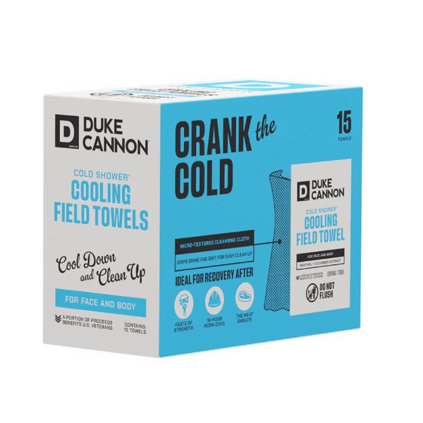 Duke Cannon Cold Shower Cooling Field Towels - 15 Individually Wrapped Towels, Menthol & Aloe Infused, Face & Body Wipes, Instant Cooling & Refreshing Cssw-Twlbox
