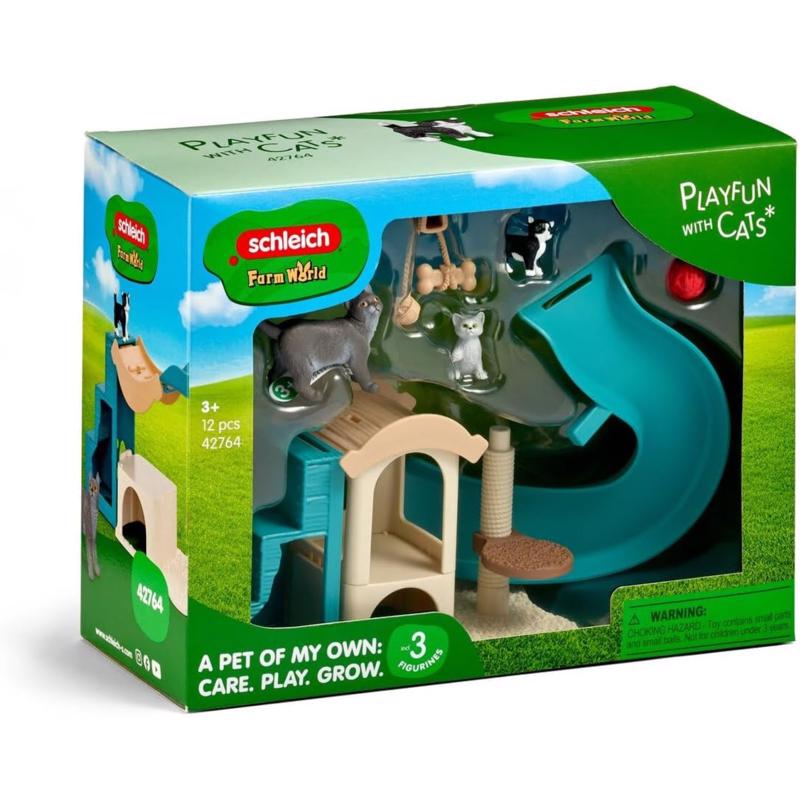 Schleich FARM WORLD - 12PC Play Fun with Cats Playset - Realistic Farm Animal Toys Set with Modular Play - Pretend Kitty Figures and Accessories for Imaginative, Screen-Free Fun - Kids Ages 3+ | 42764