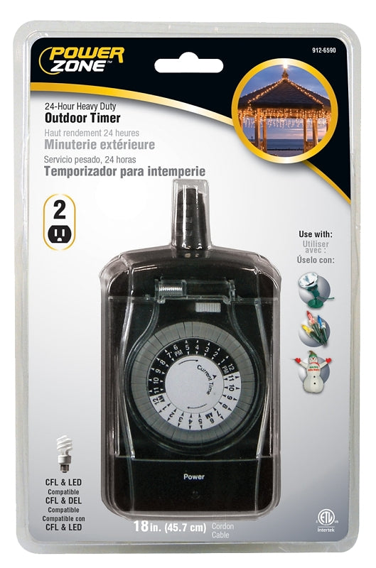 POWER ZONE TNO24111 Two Outlet 24 Hour Outdoor Reverse Ground Pin Placement Timer