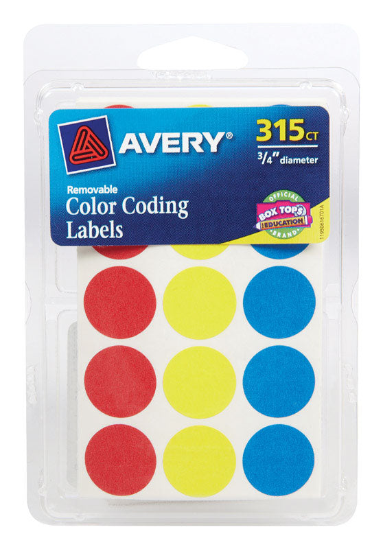 Avery Color-Coding Removable Labels, 3/4 Inch Round Labels, Assorted Colors, Non-Printable, 315 Dot Stickers Total (6167)