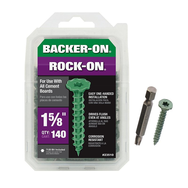 NO. 9 X 1.625 in. Star Flat Head Cement Board Screws, Green, 140PK