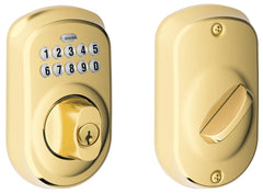 Schlage BE365 V PLY 505 Plymouth Keypad Deadbolt, Electronic Keyless Entry Lock, Bright Brass