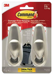 Command 5 lb Large Brushed Nickel Metal Hooks, 2 Coat Hooks and 4 Strips, Damage-Free Hanging with Adhesive, Great for Hanging Home and Room Decor FC13-BN-2ES