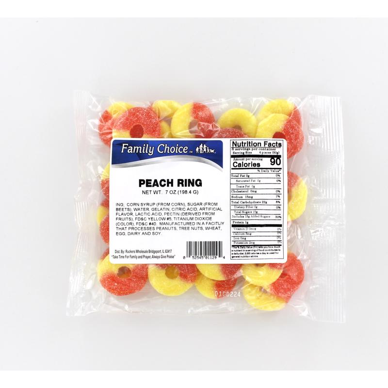 Ruckers Wholesale & Service Co Peach Rings 8 Oz Case of 12, Ruckers Wholesale & Service Co