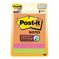 Post-it Super Sticky Notes, 3 x 3 in, Neon Fizz, 3 Pads, 45 Sheets/Pad 3321-SSAU