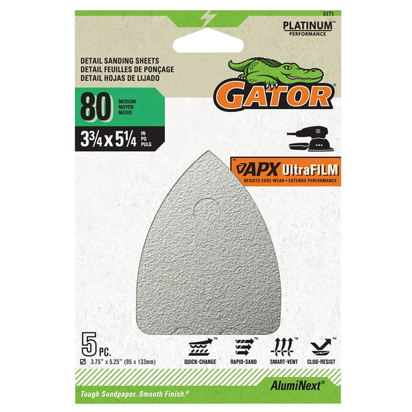 Gator Ali Industries 134859 3.75 x 5.25 in. Mouse Sander Abrasive Sheet - 80 Grit - Aluminum Oxide 5171