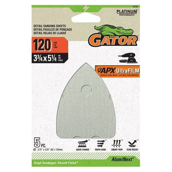 Gator Ali Industries 134860 3.75 x 5.25 in. Mouse Sander Abrasive Sheet - 120 Grit - Aluminum Oxide 5172