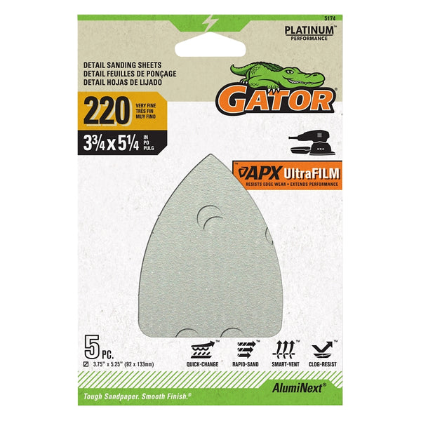 Gator Ali Industries 134861 3.75 x 5.25 in. Mouse Sander Abrasive Sheet - 220 Grit - Aluminum Oxide 5174