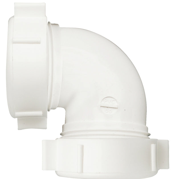 Plumb Pak PP55-5W Sink Drain Pipe Elbow with Reducing Washer, 90 Deg, 1-1/2 in, Plastic