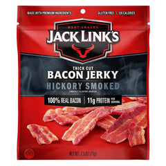 Jack Link's Bacon Jerky, Hickory Smoked - Flavorful Ready to Eat Meat Snack with 11g of Protein per Serving, Made with 100% Thick Cut Real Bacon, Protein Snack, Keto Friendly, 2.5 oz. 10000017288