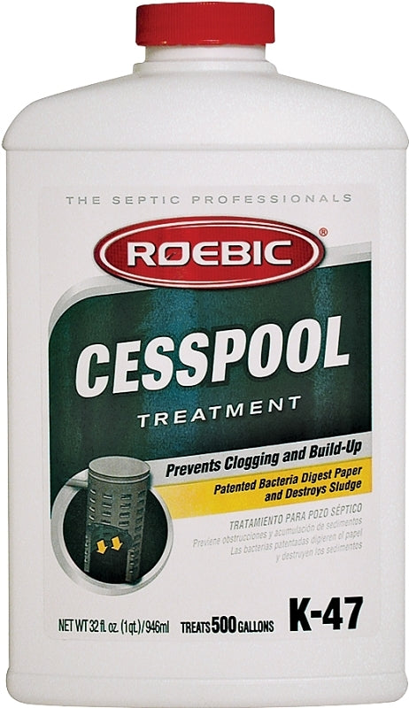 Roebic K-47-Q Cesspool Treatment: Prevents Clogging, Buildup, Exclusive Bacteria Digests Paper, Destroys Sludge - 32 Ounces, White/Green