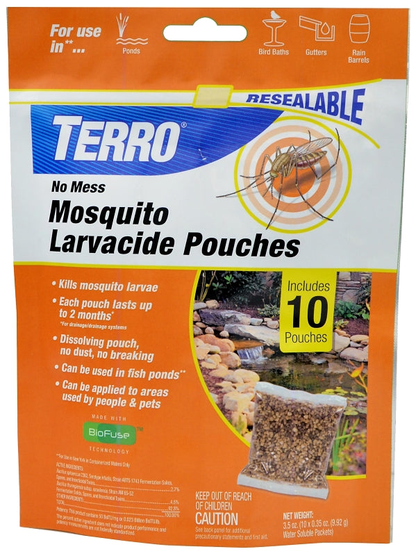 TERRO No Mess Mosquito Larvacide Pouches - 10 Pouches Included - T1210-10 Mosquito Larvacide Packets - Dissolvable Pouch for Stagnant Water
