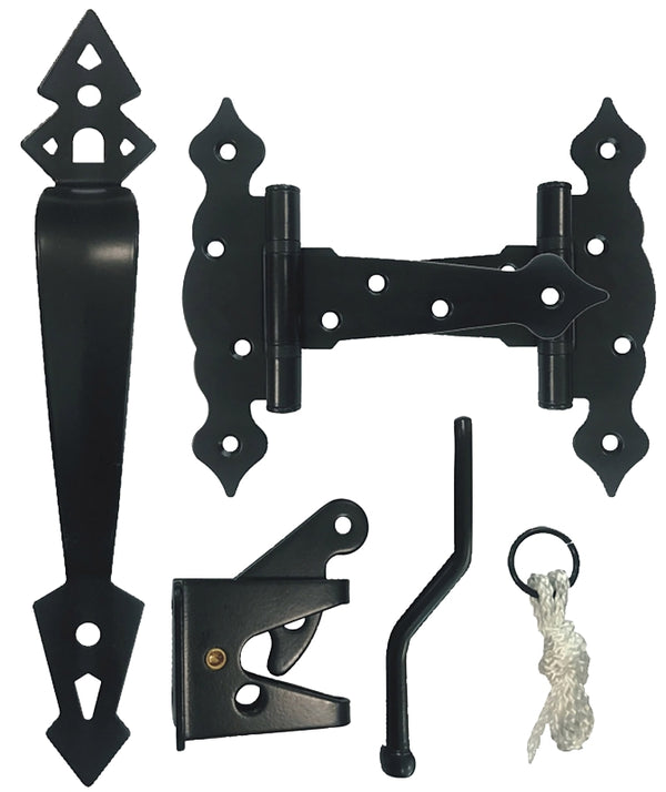 Nuvo Iron HDWGCKH Black 5" Decorative Ornamental Tee Set-Includes Handle, Latch and Catch Gate Hinge