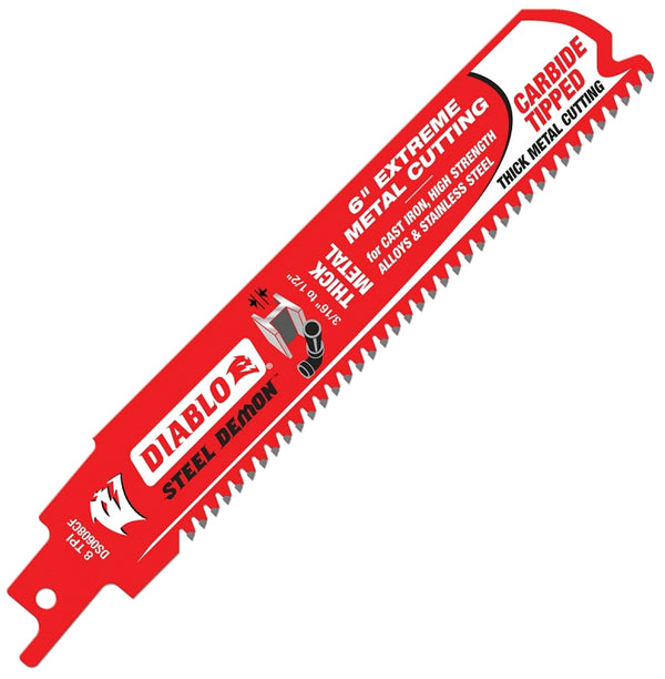 Freud DS0608CF Steel Demon Carbide-Tipped Reciprocating Blades for Thick Metal Cutting, 6-Inch