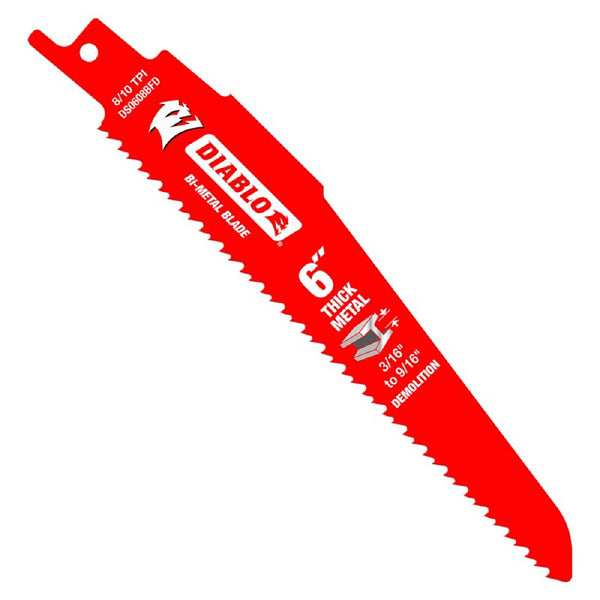 Diablo Bi-Metal Reciprocating Blades with Perma-Shield Coating for Thick Metal - 6" Length, Dual Tooth Design, 8/10 TPI, 25-Pack - DS0608BFD25