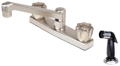  2 handles and 60 psi pressure for kitchen sink water delivery; brushed nickel finish."