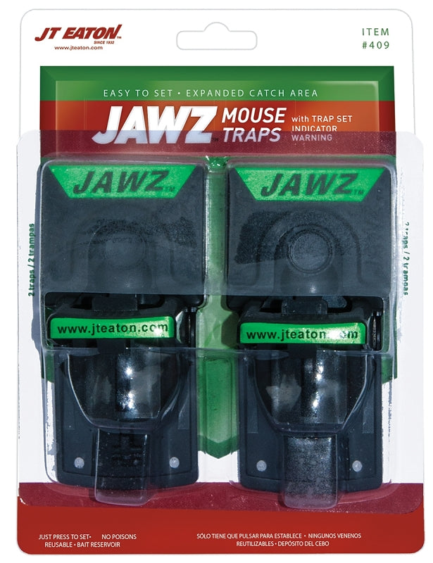 JT Eaton 409 Jawz Plastic Mouse Trap for Solid or Liquid Bait, 2-Pack