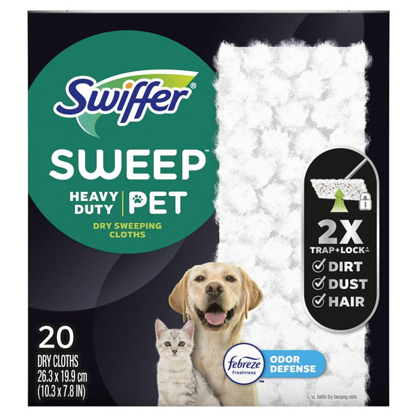 Swiffer Heavy Duty Pet Dry Sweeping Cloth Refills with Febreze Odor Defense, 20Count 037000798910