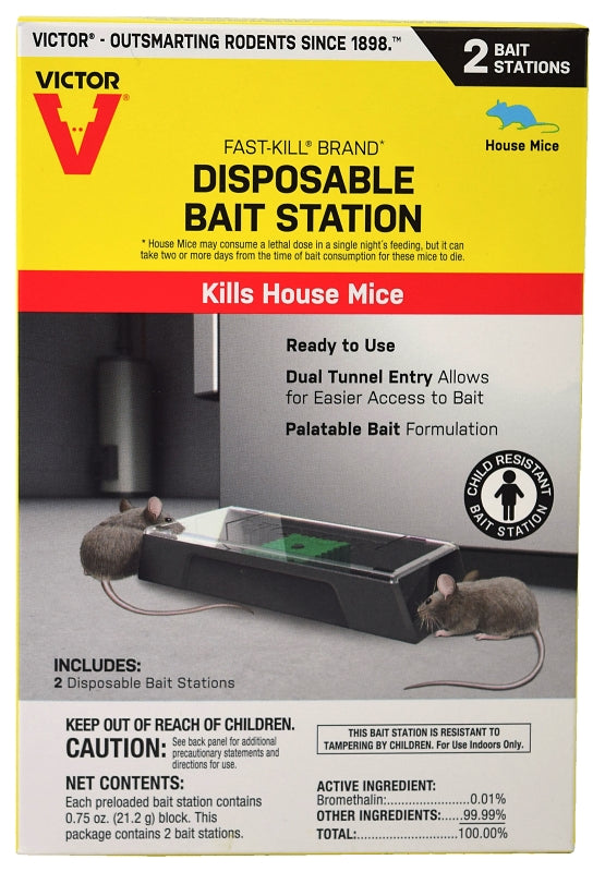 Victor M914 Fast-Kill Brand Ready-to-Use Disposable Mouse Bait Station - 2 Pack