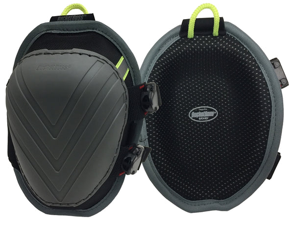Bucket Boss Molded Non-Mar Knee Pads, Certified High-Visibility Markings for Safety, Breathable Mesh Lining, Elastic Top Strap for Comfort, Web Bottom Strap Buckle Closure, in Grey, FX2