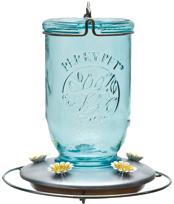 Perky-Pet Mason Jar Vintage Style Glass Hummingbird Feeder 785-1SR - Humming Bird Feeders for Outdoor Garden Decor - 32 Oz Nectar Capacity