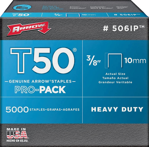 Arrow Fastener 506IP Heavy Duty T50 Staples for Upholstery, Construction, Furniture, Crafts, 3/8-Inch Leg Length, 3/8-Inch Crown Size, 5000 Pieces ( Pack of 1)