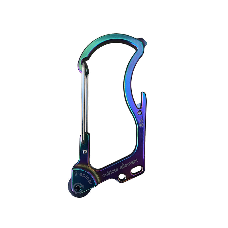 OUTDOOR ELEMENT Firebiner 6-in-1 Fire-Starting Carabiner EDC Emergency Multitool -Keychain,Utility Blade,Bottle Opener,& More