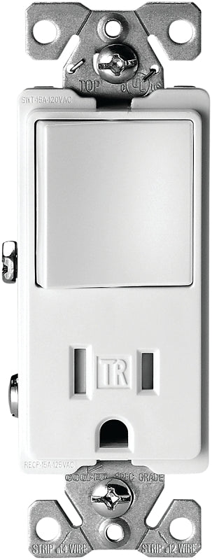 EATON Wiring TR7730W 15-Amp 3-Wire TR Receptacle 120-Volt Decorator Combination Single-Pole Switch with 2-Pole, White