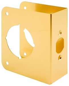 Defender Security U 9558 Brass Single Bore Hole Lock and Door Reinforcement Plate for 1-3/4 in. Thick Doors, Brass Finish (Single Pack)
