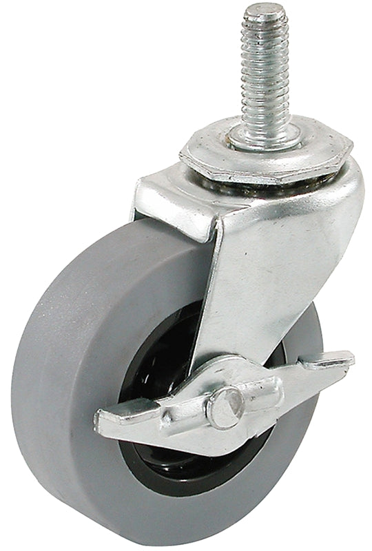 Shepherd Hardware 3264 2-Inch Threaded Stem TPR Caster with Brake, 80-lb Load Capacity , Gray