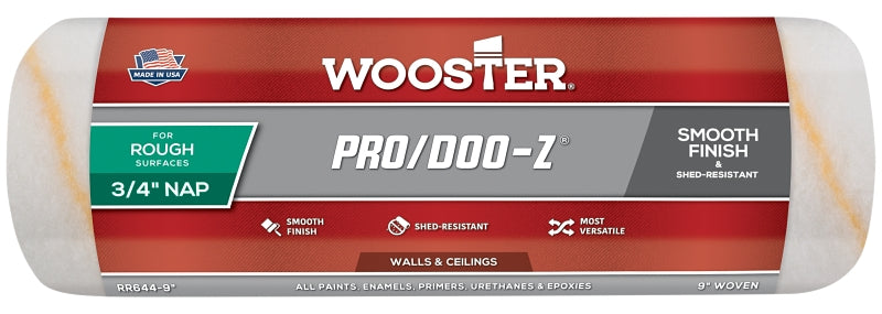 Wooster Brush RR644-9 Pro/Doo-Z Shed Resistant Paint Roller, 3/4 in Nap, 9 in L, Woven Fabric Cover, 9 Inch