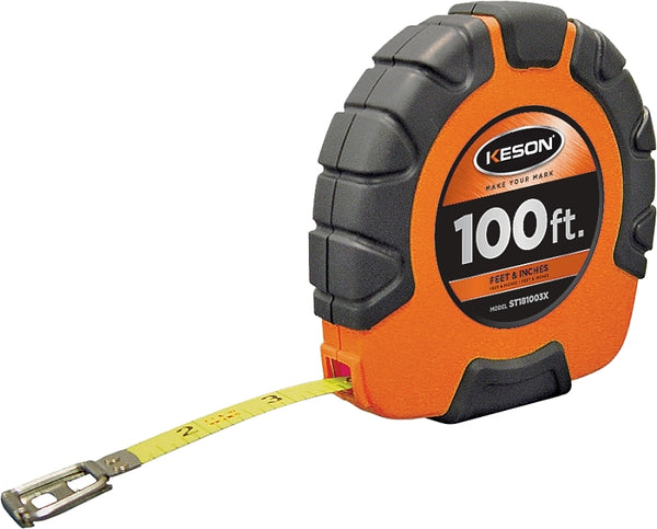 Keson ST181003X Closed-ABS Housing Steel Tape Measures with Speed Rewind (Graduations: ft., in. 1/8), 100-Foot